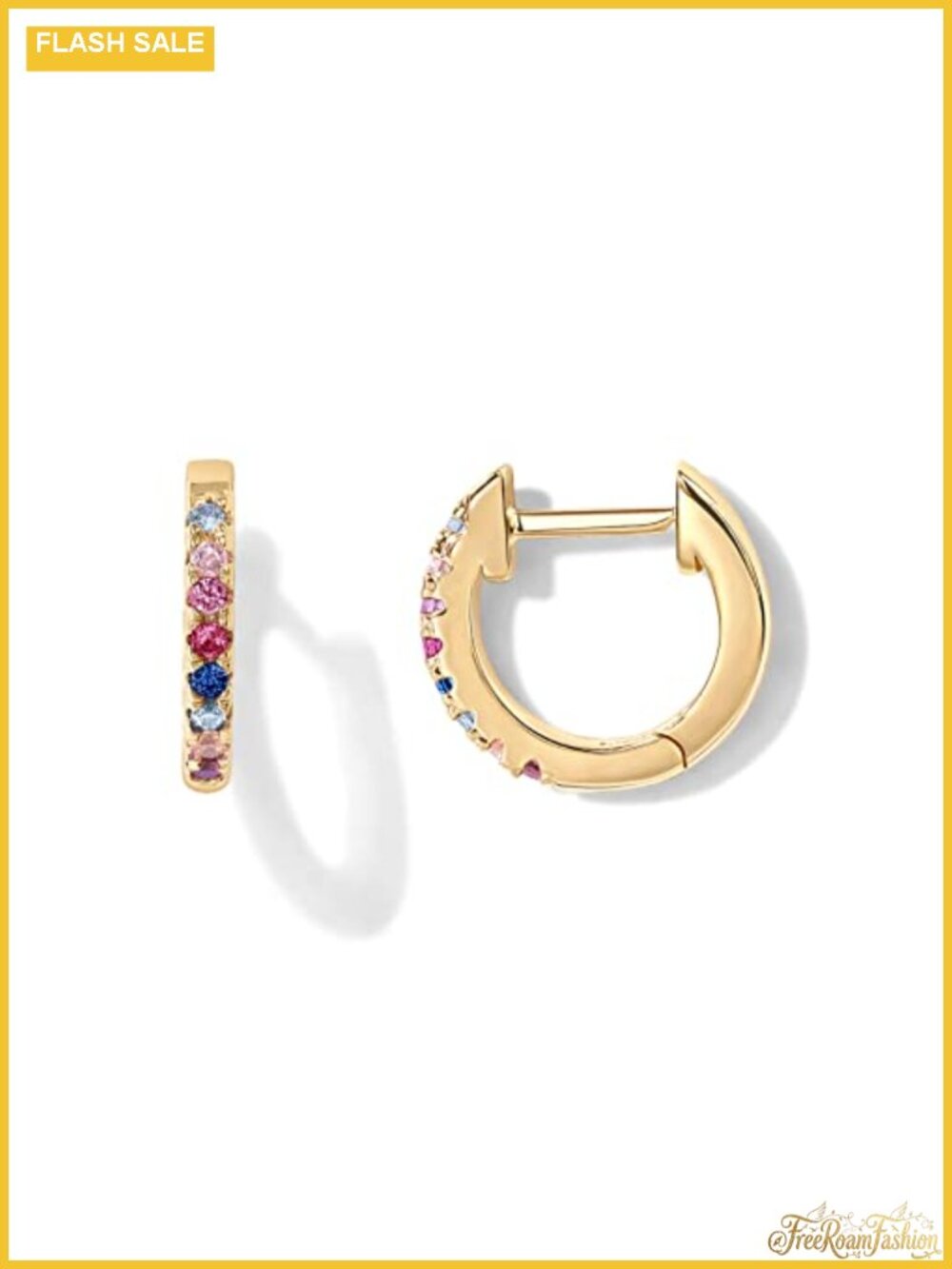 14K Gold Plated Huggie Earrings with Cubic Zirconia for Women 925 Sterling